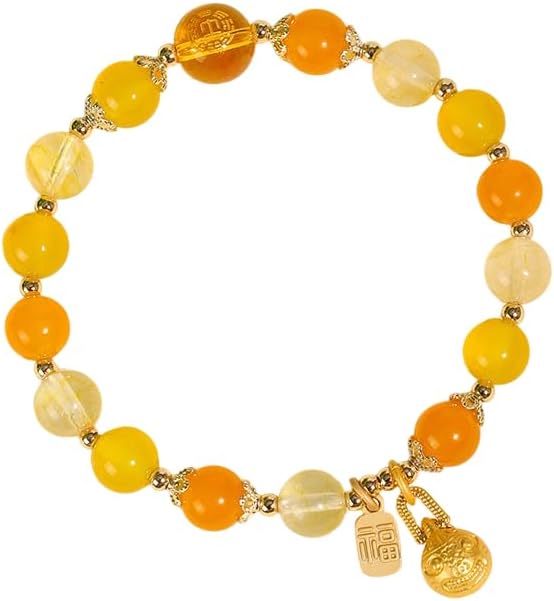 Five Elements Feng Shui Bracelet for Women – Crystal Beaded Energy Bracelet with Imperial Palace-Style Gold-Swallowing Beast, Good Luck, Wealth & Positive Energy