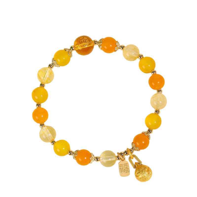 Feng Shui Bracelet for Women – Crystal Beaded Energy Bracelet with Imperial Palace-Style Gold-Swallowing Beast, Good Luck, Wealth & Positive Energy