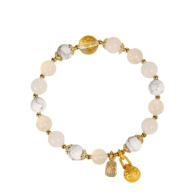 Feng Shui Bracelet for Women – Crystal Beaded Energy Bracelet with Imperial Palace-Style Gold-Swallowing Beast, Good Luck, Wealth & Positive Energy