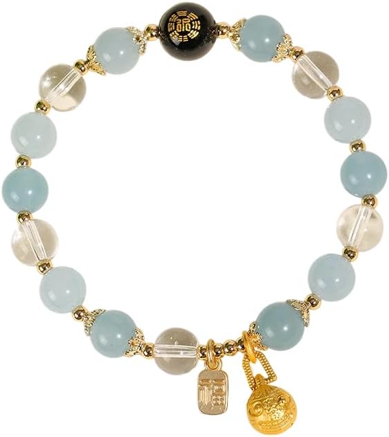 Five Elements Feng Shui Bracelet for Women – Crystal Beaded Energy Bracelet with Imperial Palace-Style Gold-Swallowing Beast, Good Luck, Wealth & Positive Energy