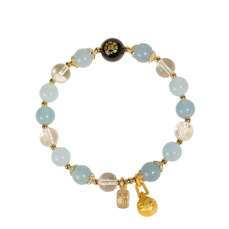 Feng Shui Bracelet for Women – Crystal Beaded Energy Bracelet with Imperial Palace-Style Gold-Swallowing Beast, Good Luck, Wealth & Positive Energy