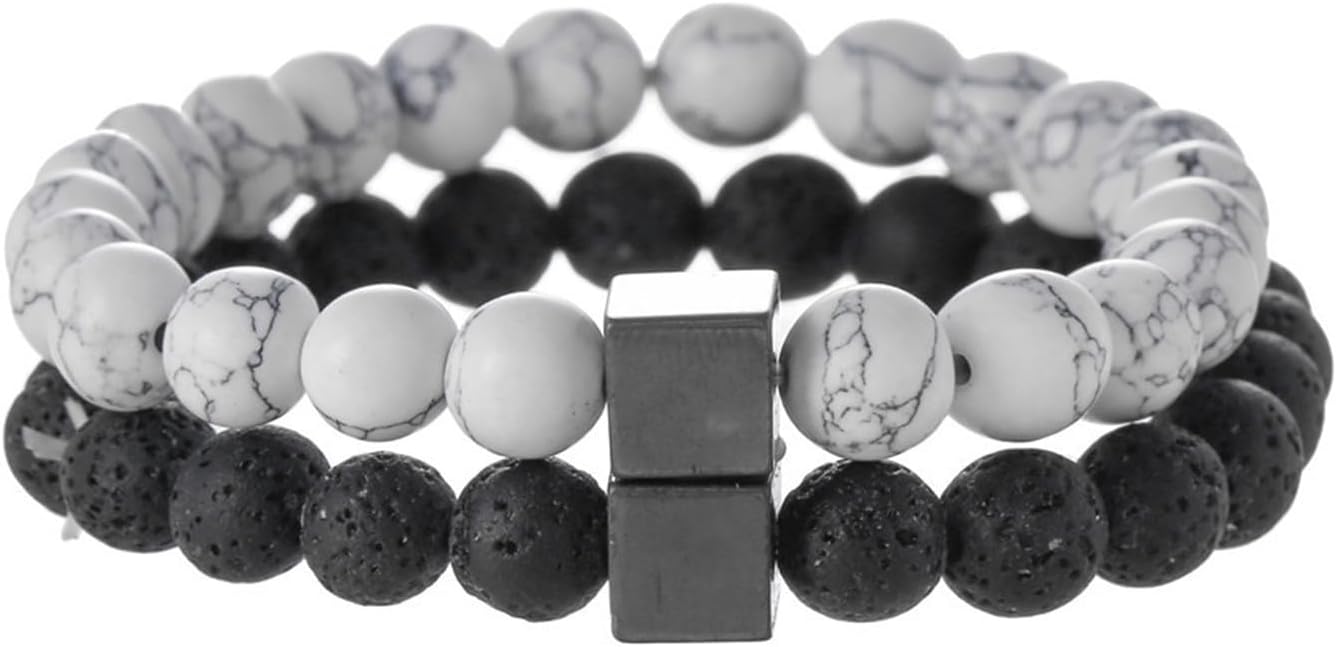 2-Piece Set: Matte Lava Stone Bead Stretch Bracelets (Couple's Set) – Stress Relief & Aromatherapy Jewelry