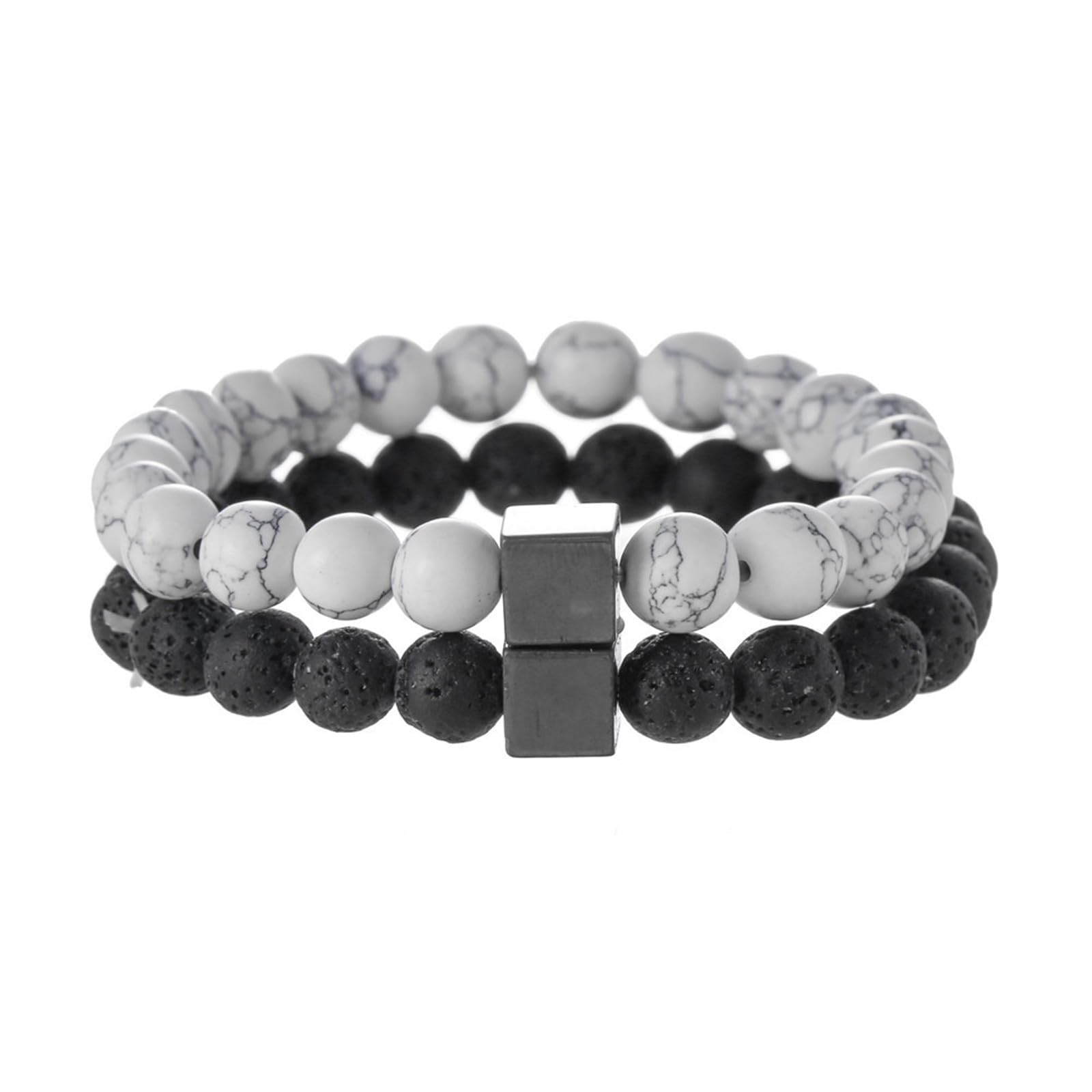 2-Piece Set: Matte Lava Stone Bead Stretch Bracelets (Couple's Set) – Stress Relief & Aromatherapy Jewelry