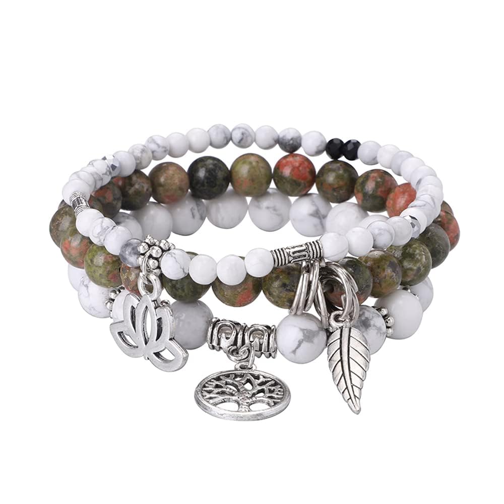 Tree of Life Yoga Healing Stone Bracelets,Multilayer Lotus Chakra Stone Reiki Bracelet Sets,Anxiety Crystal Natural Stone,for Women Stress Relief