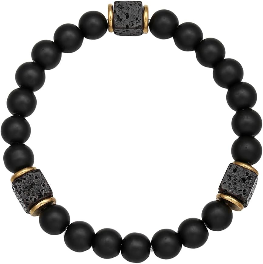 8mm Black Onyx and Volcanic Stone Bead Bracelet