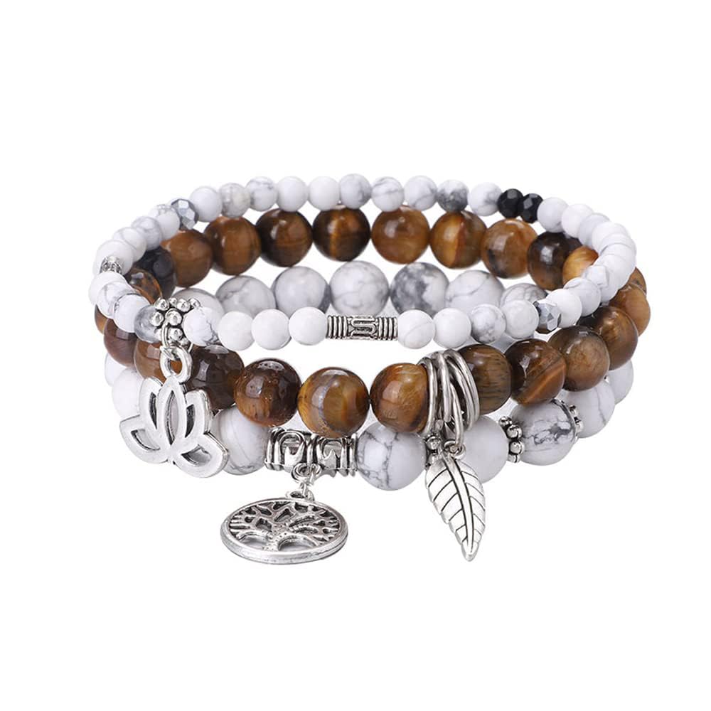 Tree of Life Yoga Healing Stone Bracelets,Multilayer Lotus Chakra Stone Reiki Bracelet Sets,Anxiety Crystal Natural Stone,for Women Stress Relief