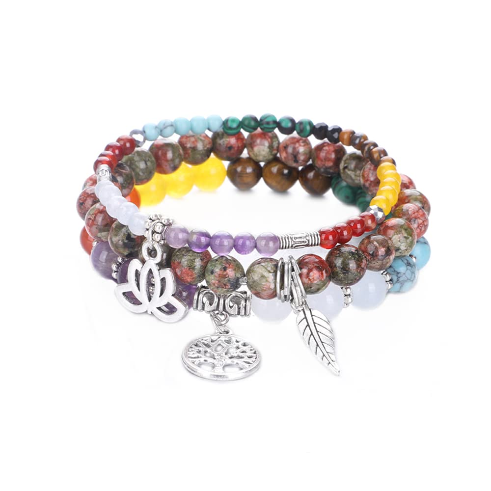 Tree of Life Yoga Healing Stone Bracelets,Multilayer Lotus Chakra Stone Reiki Bracelet Sets,Anxiety Crystal Natural Stone,for Women Stress Relief