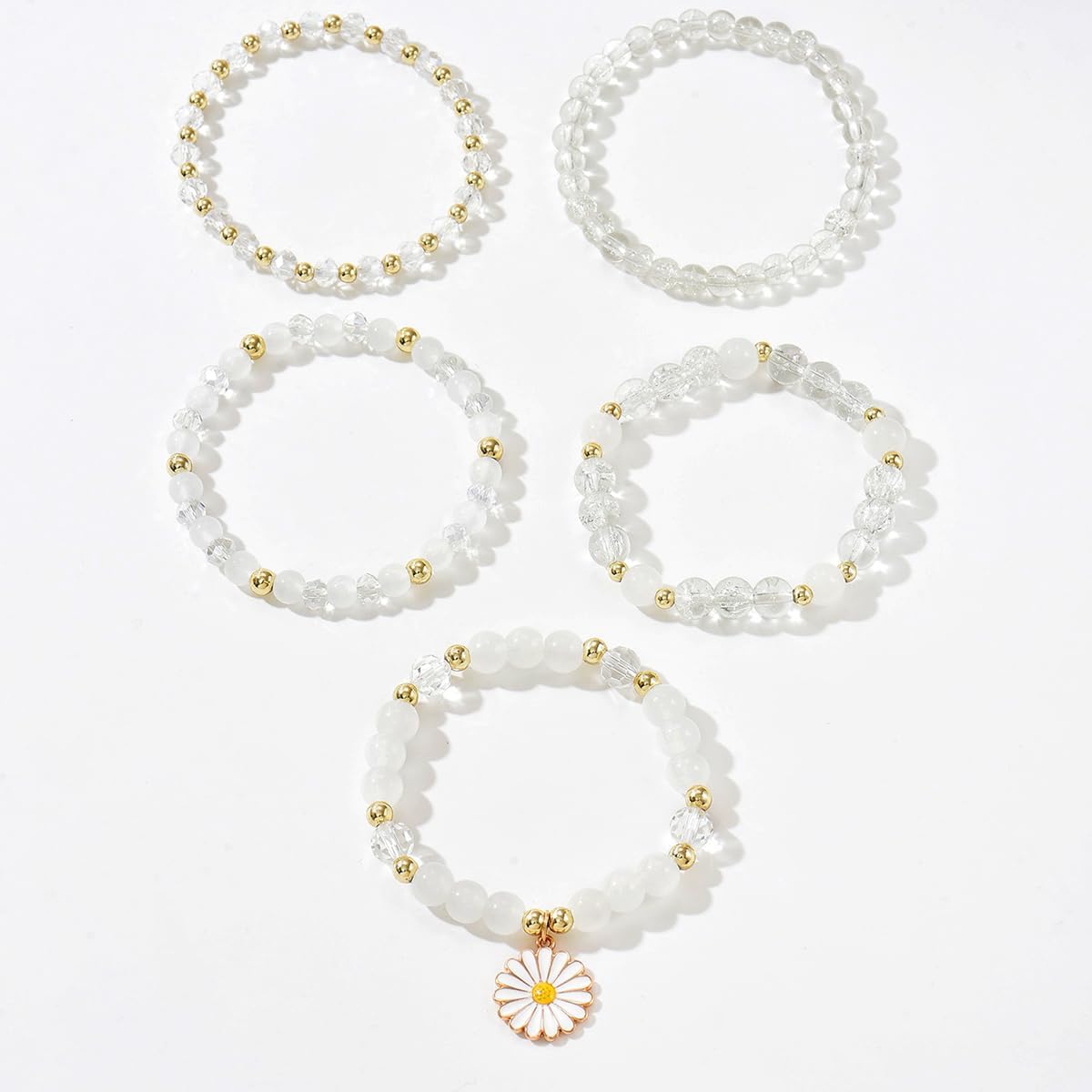 Boho Flower Beaded Bracelet Set for Women - Multilayer Crystal & Flower Charm Stackable Bracelets, Fashion Jewelry Gift for Her