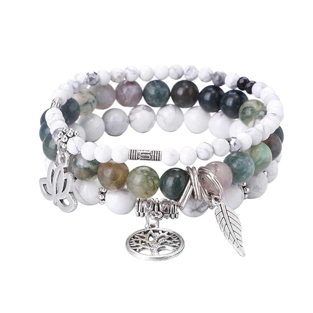 Tree of Life Yoga Healing Stone Bracelets,Multilayer Lotus Chakra Stone Reiki Bracelet Sets,Anxiety Crystal Natural Stone,for Women Stress Relief