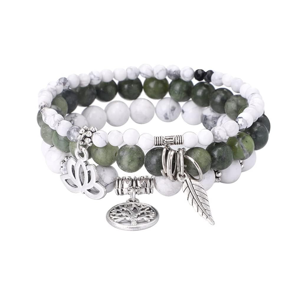 Tree of Life Yoga Healing Stone Bracelets,Multilayer Lotus Chakra Stone Reiki Bracelet Sets,Anxiety Crystal Natural Stone,for Women Stress Relief