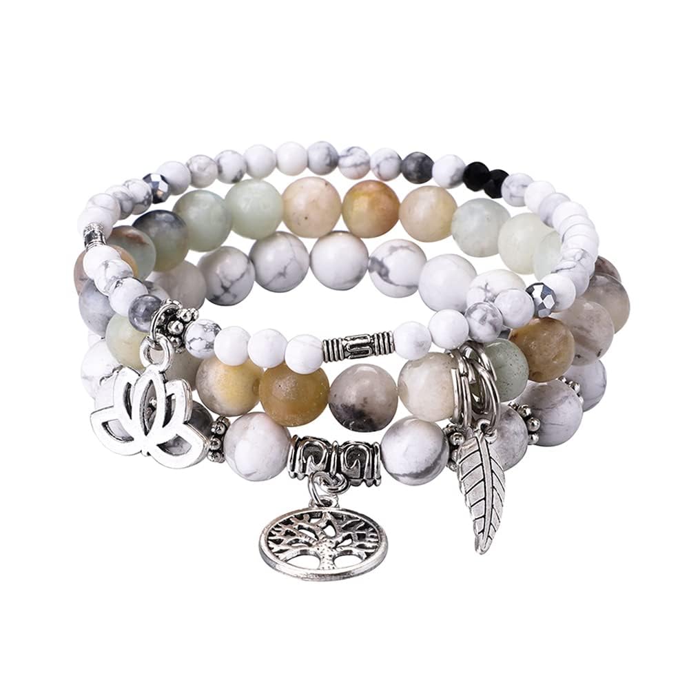 Tree of Life Yoga Healing Stone Bracelets,Multilayer Lotus Chakra Stone Reiki Bracelet Sets,Anxiety Crystal Natural Stone,for Women Stress Relief