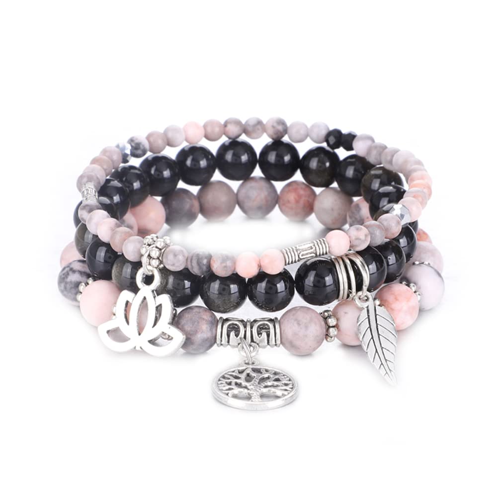 Tree of Life Yoga Healing Stone Bracelets,Multilayer Lotus Chakra Stone Reiki Bracelet Sets,Anxiety Crystal Natural Stone,for Women Stress Relief
