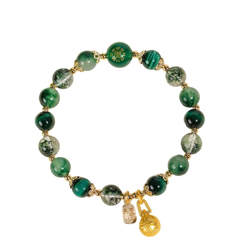 Feng Shui Bracelet for Women – Crystal Beaded Energy Bracelet with Imperial Palace-Style Gold-Swallowing Beast, Good Luck, Wealth & Positive Energy