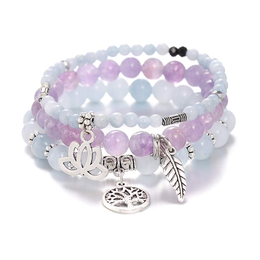 Tree of Life Yoga Healing Stone Bracelets,Multilayer Lotus Chakra Stone Reiki Bracelet Sets,Anxiety Crystal Natural Stone,for Women Stress Relief