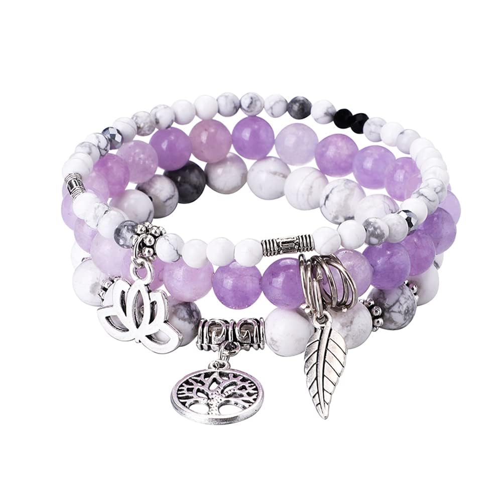 Tree of Life Yoga Healing Stone Bracelets,Multilayer Lotus Chakra Stone Reiki Bracelet Sets,Anxiety Crystal Natural Stone,for Women Stress Relief