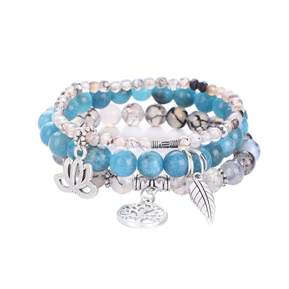 Tree of Life Yoga Healing Stone Bracelets,Multilayer Lotus Chakra Stone Reiki Bracelet Sets,Anxiety Crystal Natural Stone,for Women Stress Relief