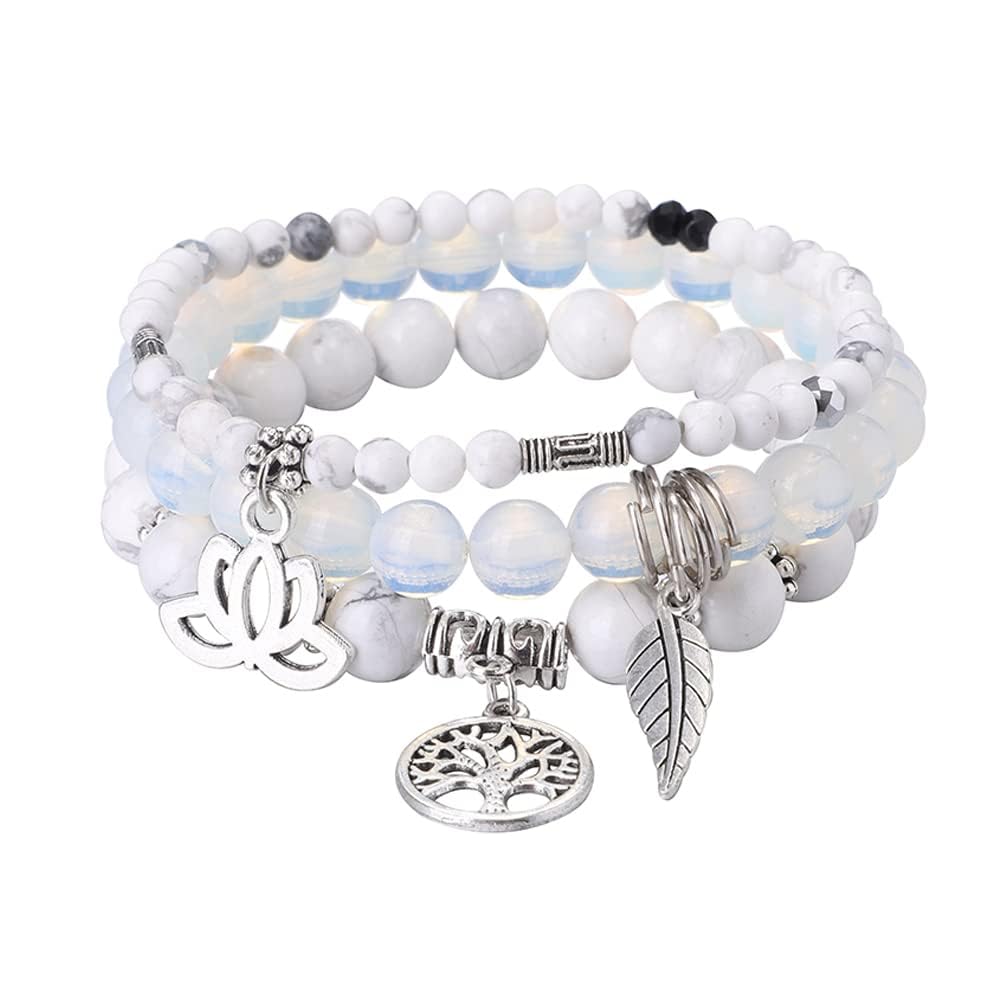 Tree of Life Yoga Healing Stone Bracelets,Multilayer Lotus Chakra Stone Reiki Bracelet Sets,Anxiety Crystal Natural Stone,for Women Stress Relief