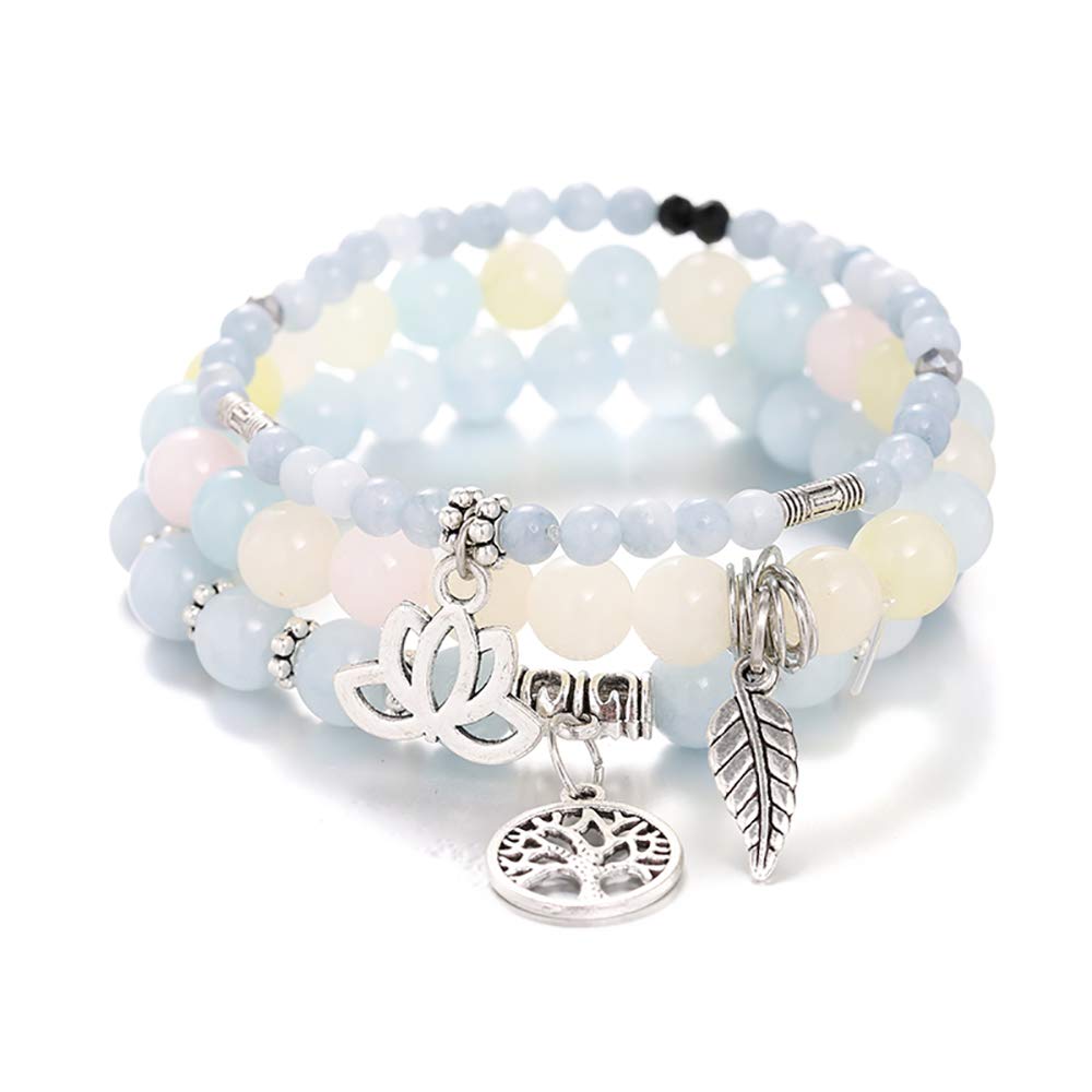 Tree of Life Yoga Healing Stone Bracelets,Multilayer Lotus Chakra Stone Reiki Bracelet Sets,Anxiety Crystal Natural Stone,for Women Stress Relief
