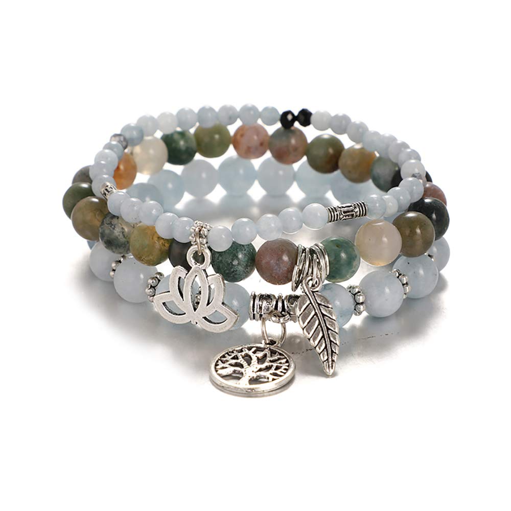 Tree of Life Yoga Healing Stone Bracelets,Multilayer Lotus Chakra Stone Reiki Bracelet Sets,Anxiety Crystal Natural Stone,for Women Stress Relief