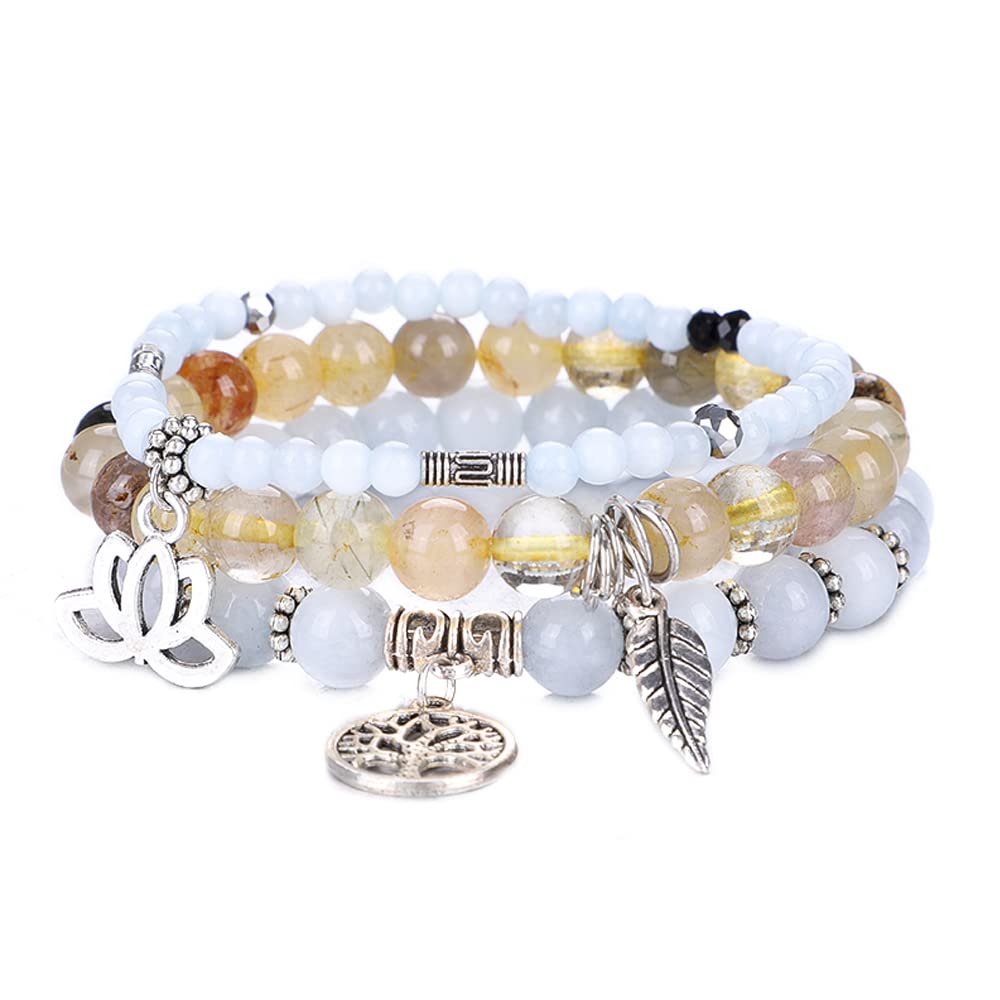 Tree of Life Yoga Healing Stone Bracelets,Multilayer Lotus Chakra Stone Reiki Bracelet Sets,Anxiety Crystal Natural Stone,for Women Stress Relief