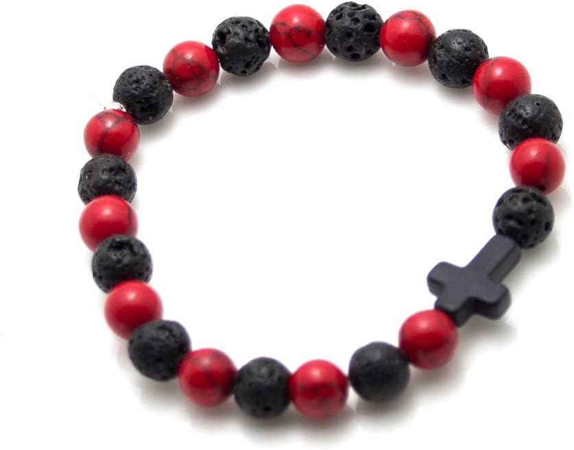 Cross Bead Bracelet: 8mm Volcanic Rock, Turquoise, Tiger's Eye, and Black Jade Bracelet—A Source of Energy and Protection