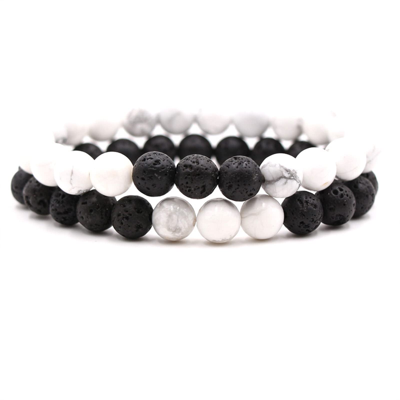 2-Piece Set: Matte Lava Stone Bead Stretch Bracelets, Energy Yoga Bracelets, Couple's Set, Stress Relief, Healing, Aromatherapy Jewelry