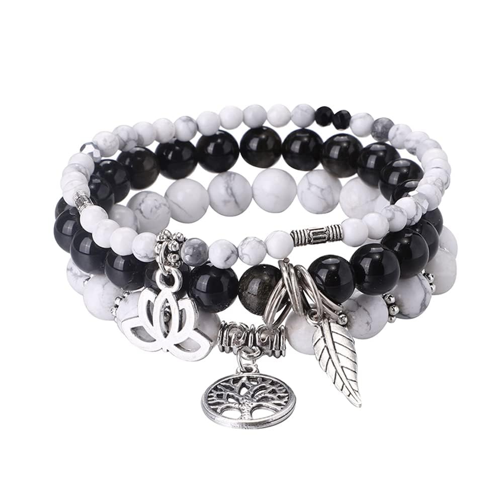 Tree of Life Yoga Healing Stone Bracelets,Multilayer Lotus Chakra Stone Reiki Bracelet Sets,Anxiety Crystal Natural Stone,for Women Stress Relief