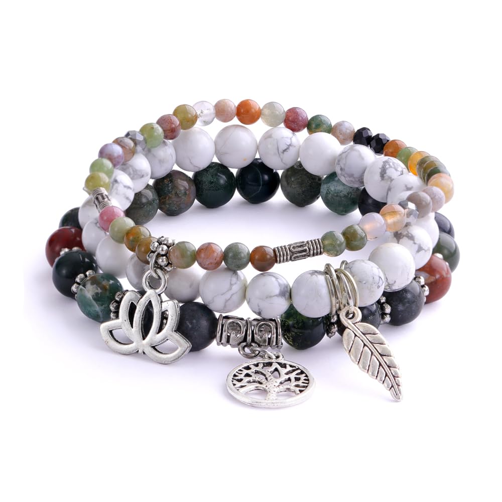 Tree of Life Yoga Healing Stone Bracelets,Multilayer Lotus Chakra Stone Reiki Bracelet Sets,Anxiety Crystal Natural Stone,for Women Stress Relief
