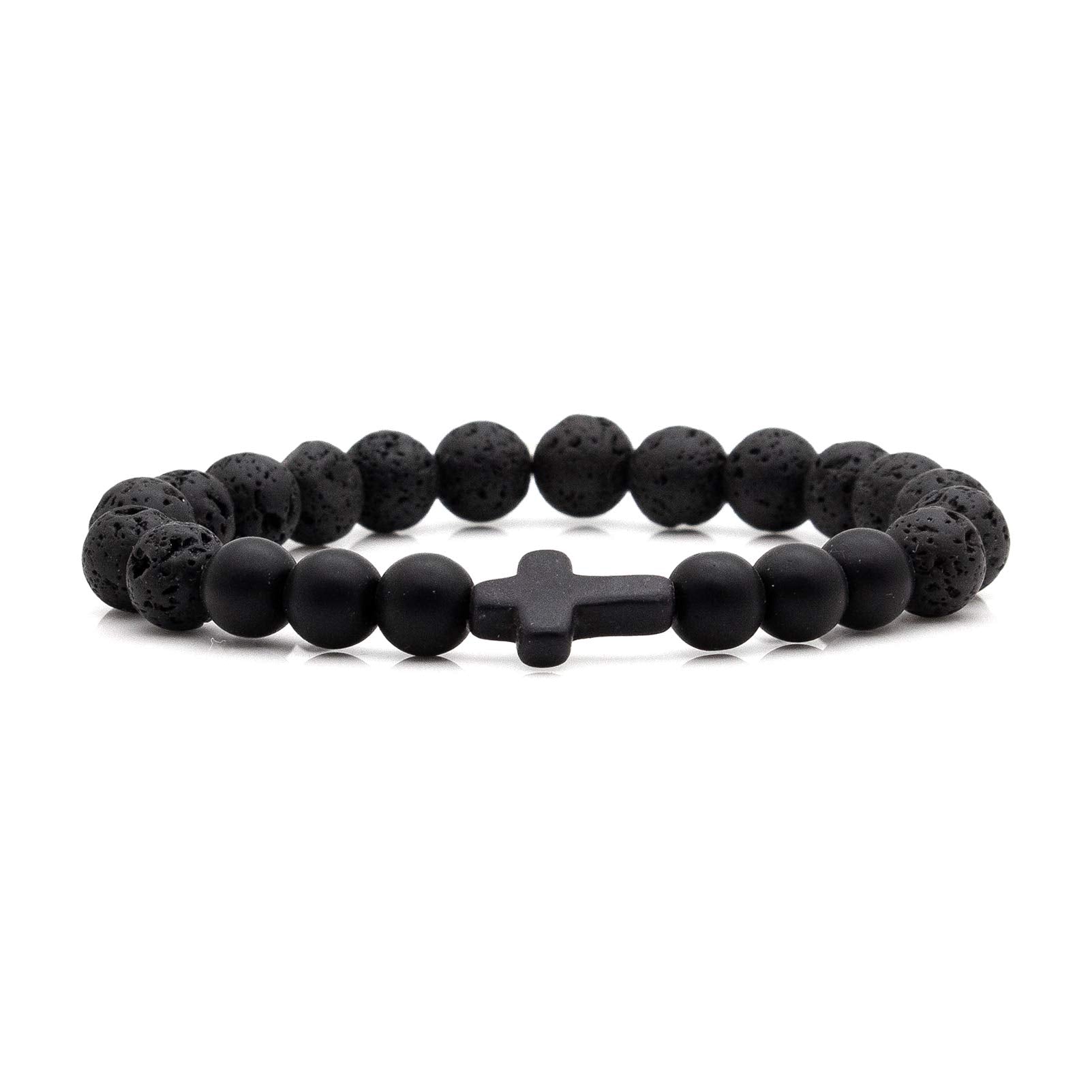 Cross Bead Bracelet: 8mm Volcanic Rock, Turquoise, Tiger's Eye, and Black Jade Bracelet—A Source of Energy and Protection