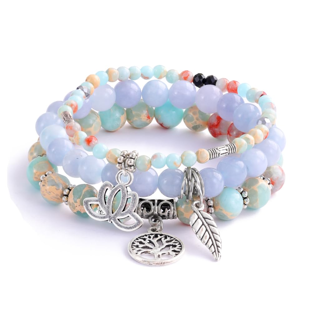 Tree of Life Yoga Healing Stone Bracelets,Multilayer Lotus Chakra Stone Reiki Bracelet Sets,Anxiety Crystal Natural Stone,for Women Stress Relief