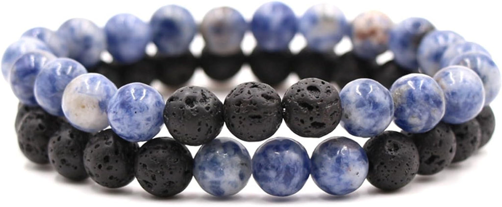 2-Piece Set: Natural Stone Bead Adjustable Bracelet, Essential Oil Diffuser, Aromatherapy Bracelet, Couple's Set, Friendship, Energy, Yoga, Stress Relief, Accessories