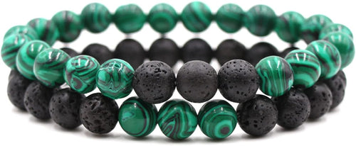 2-Piece Set: Matte Lava Stone Bead Stretch Bracelets, Energy Yoga Bracelets, Couple's Set, Stress Relief, Healing, Aromatherapy Jewelry