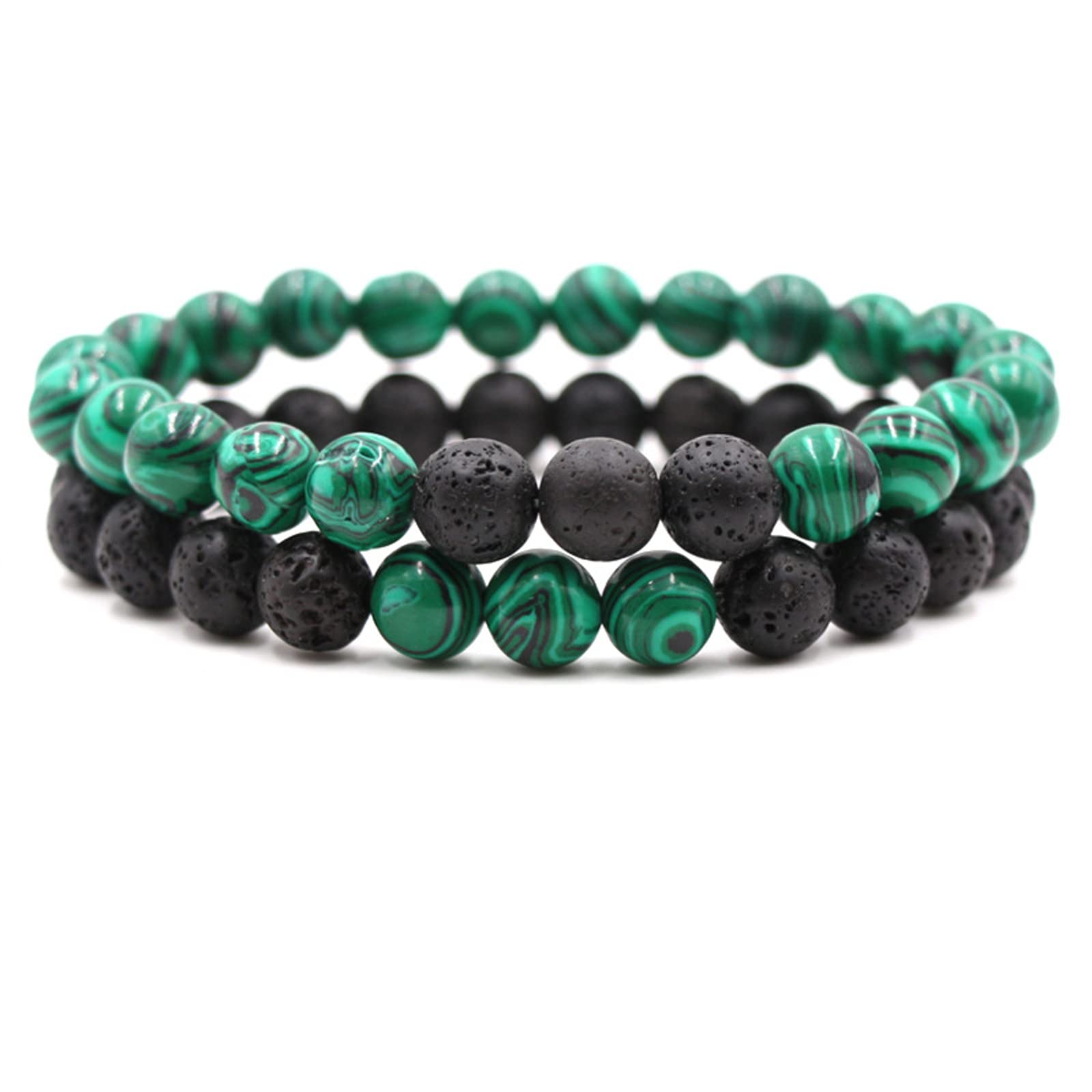 2-Piece Set: Matte Lava Stone Bead Stretch Bracelets, Energy Yoga Bracelets, Couple's Set, Stress Relief, Healing, Aromatherapy Jewelry