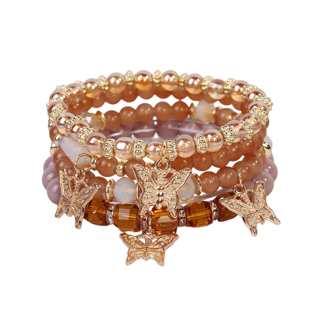 Boho Flower Beaded Bracelet Set for Women - Multilayer Crystal & Flower Charm Stackable Bracelets, Fashion Jewelry Gift for Her