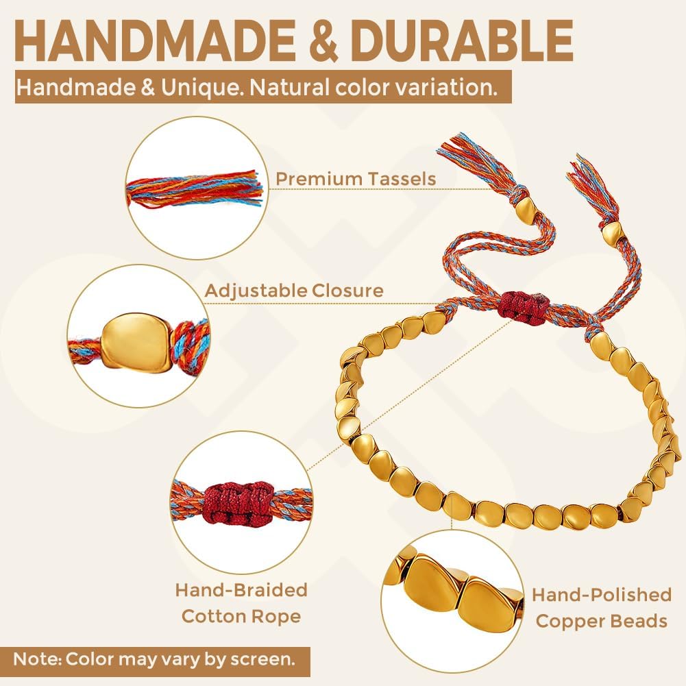Hand-woven Tibetan-style copper bracelet, adjustable, for meditation and self-healing