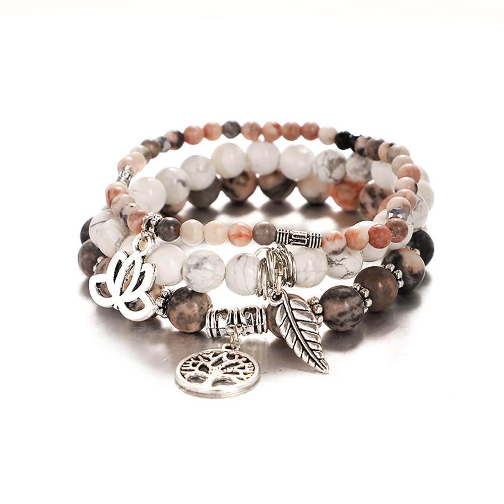 Tree of Life Yoga Healing Stone Bracelets,Multilayer Lotus Chakra Stone Reiki Bracelet Sets,Anxiety Crystal Natural Stone,for Women Stress Relief