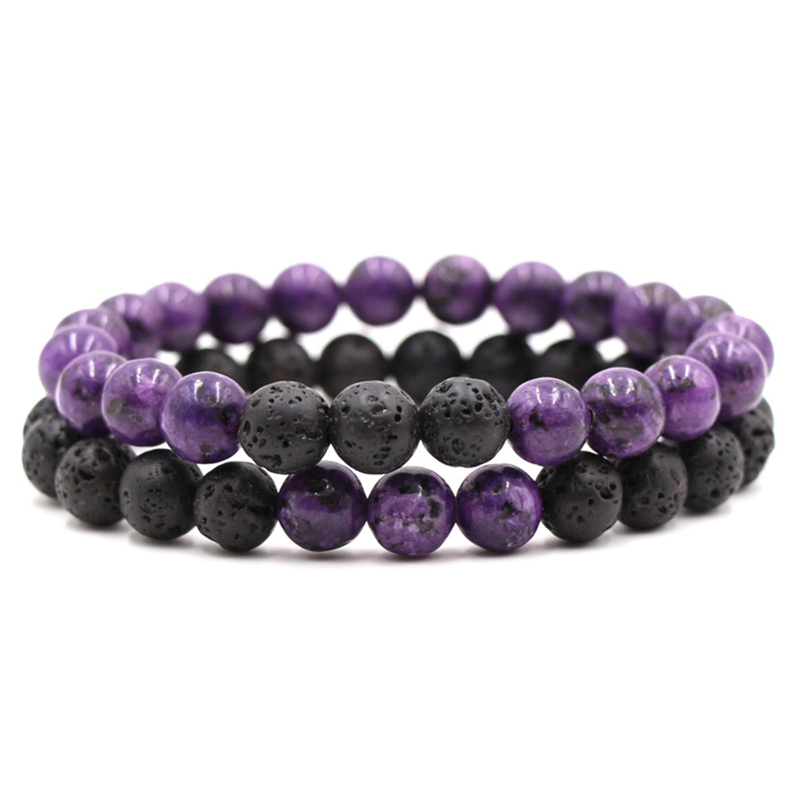 2-Piece Set: Natural Stone Bead Adjustable Bracelet, Essential Oil Diffuser, Aromatherapy Bracelet, Couple's Set, Friendship, Energy, Yoga, Stress Relief, Accessories