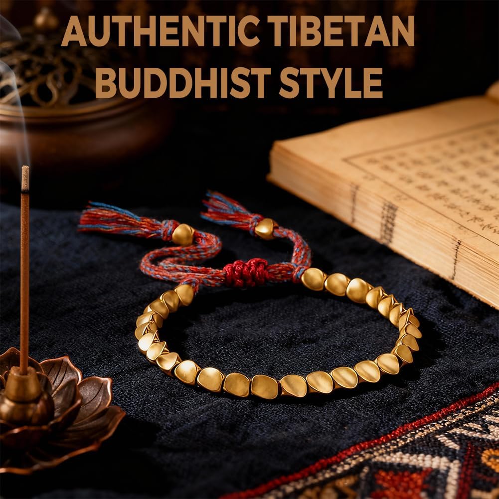 Hand-woven Tibetan-style copper bracelet, adjustable, for meditation and self-healing