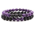 2-Piece Set: Matte Lava Stone Bead Stretch Bracelets, Energy Yoga Bracelets, Couple's Set, Stress Relief, Healing, Aromatherapy Jewelry
