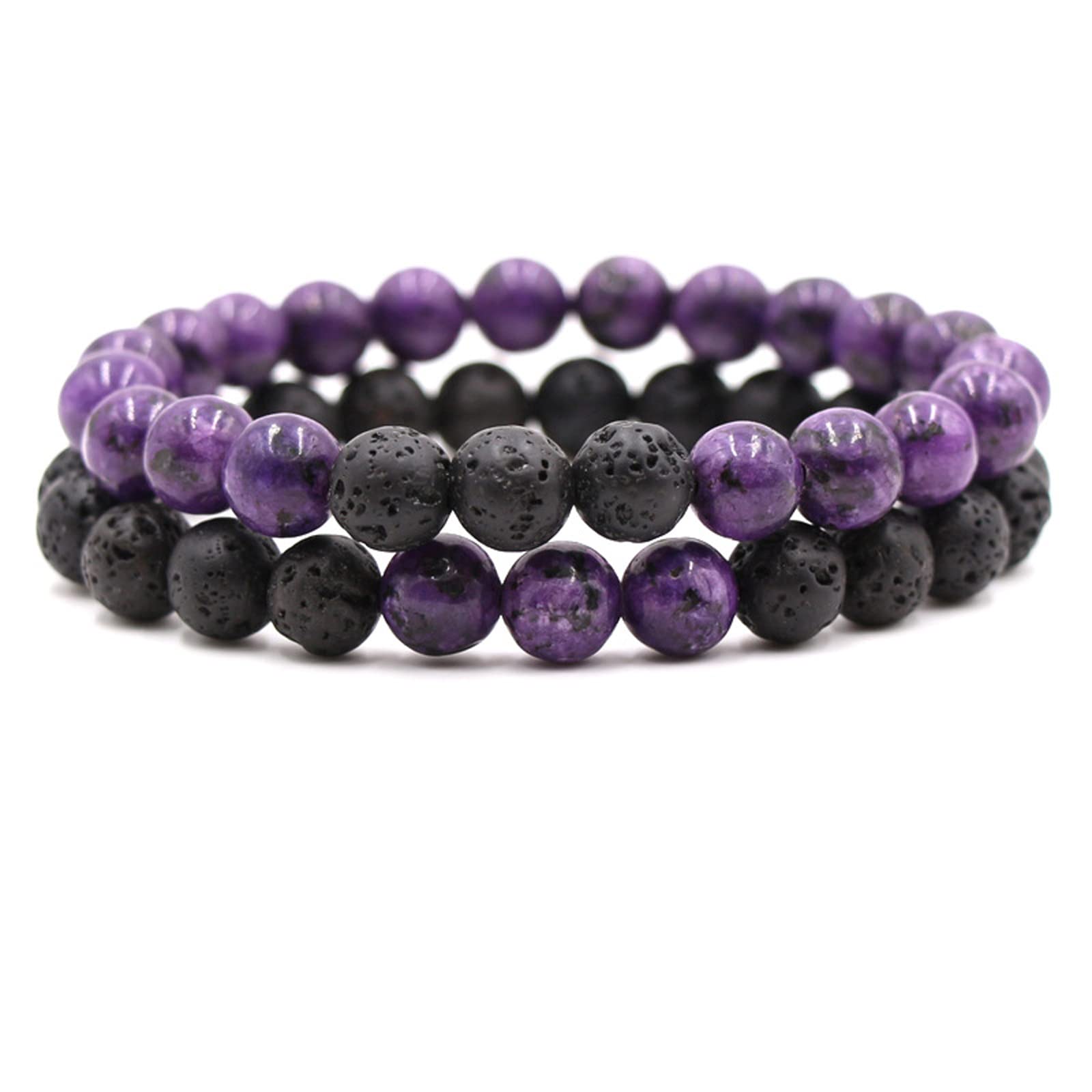 2-Piece Set: Matte Lava Stone Bead Stretch Bracelets, Energy Yoga Bracelets, Couple's Set, Stress Relief, Healing, Aromatherapy Jewelry