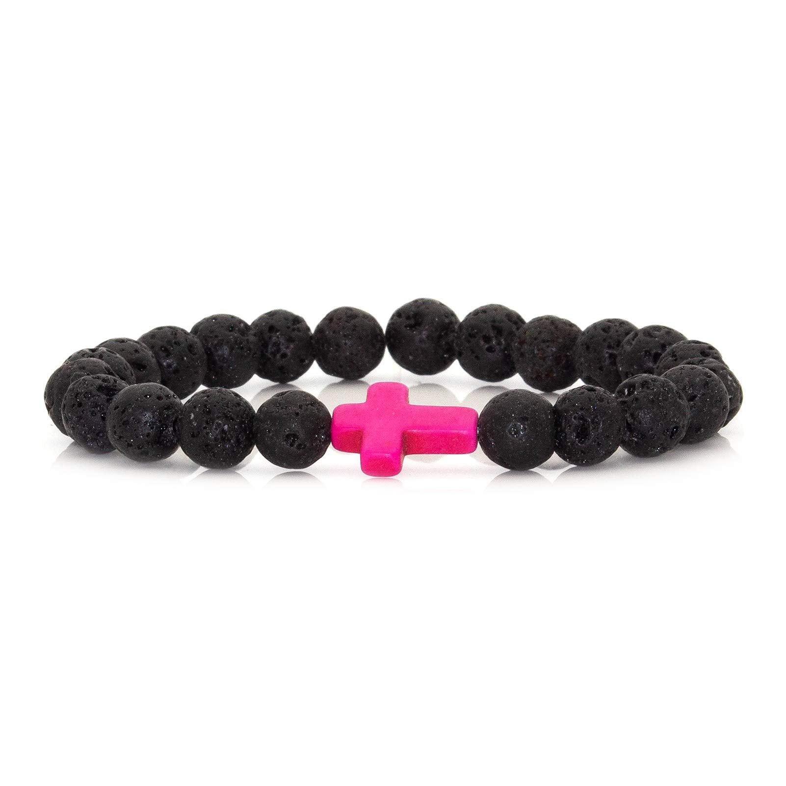 Cross Bead Bracelet: 8mm Volcanic Rock, Turquoise, Tiger's Eye, and Black Jade Bracelet—A Source of Energy and Protection