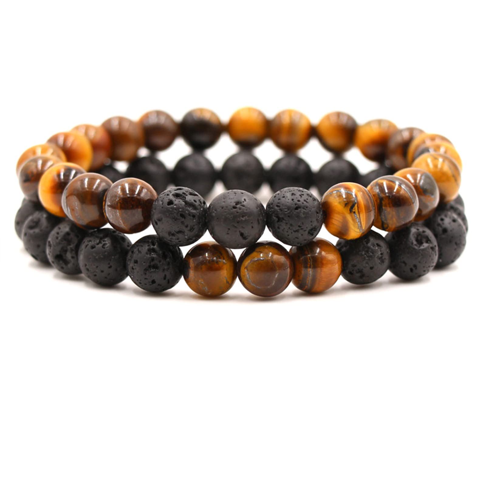 2-Piece Set: Matte Lava Stone Bead Stretch Bracelets, Energy Yoga Bracelets, Couple's Set, Stress Relief, Healing, Aromatherapy Jewelry