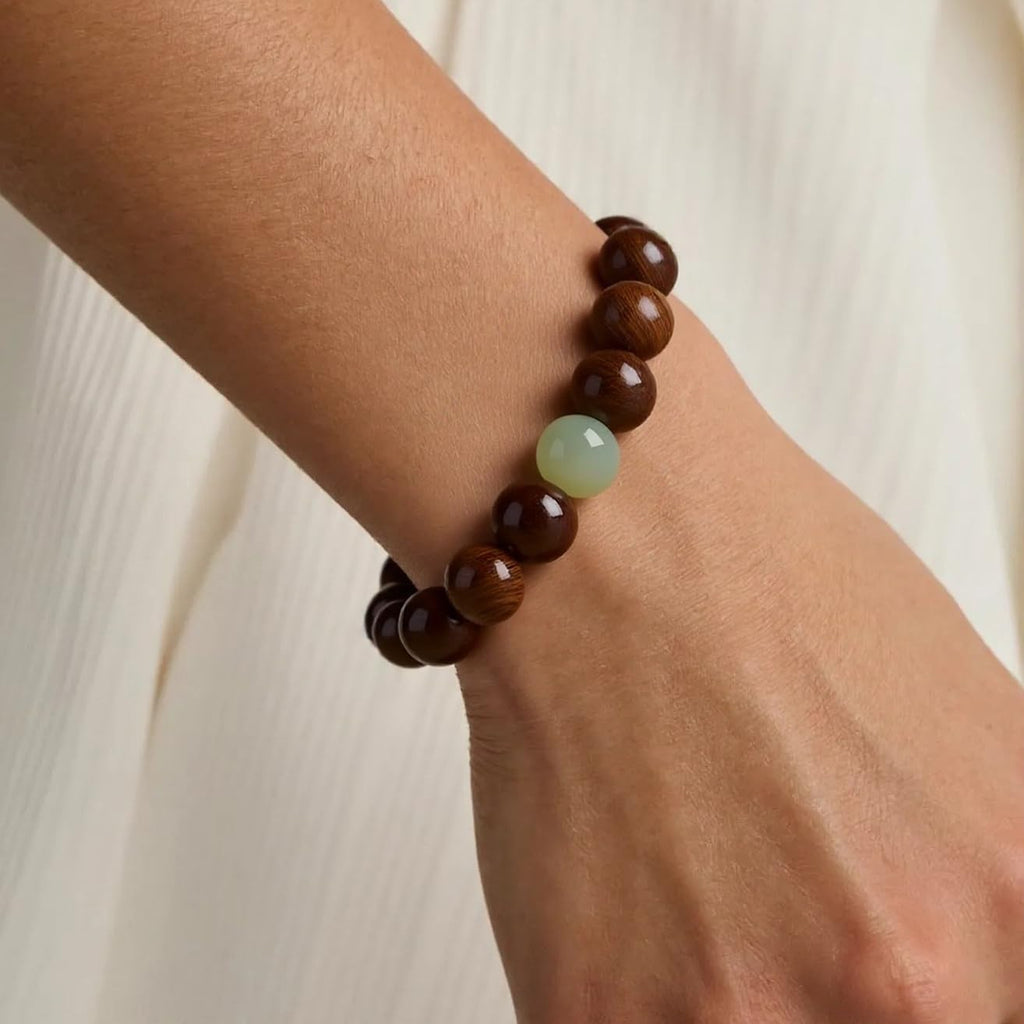 Feng Shui Wood Bracelet, Natural Golden Sandalwood Buddhist Mala for Wealth Luck Prosperity, Positive Energy Meditation Bracele