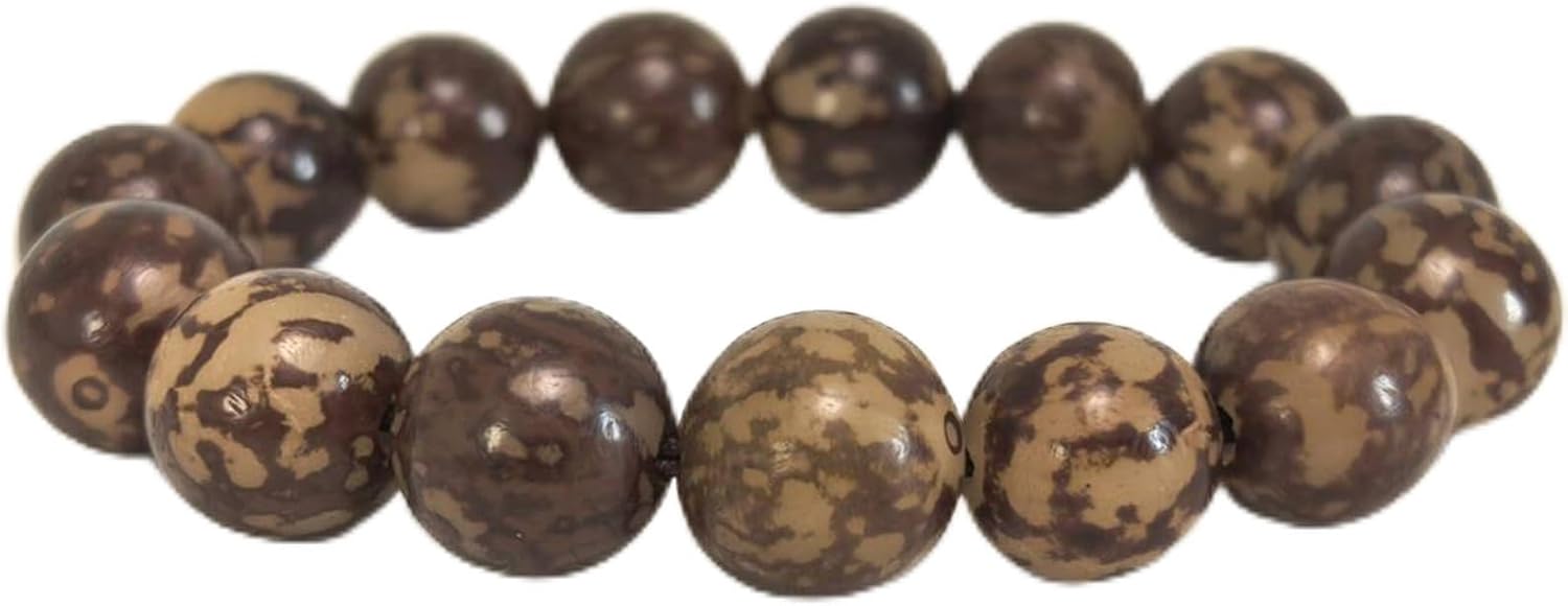 Natural Amber Bodhi Bracelets for Yoga, Meditation, Healing, 15mm Round Beads Handmade Stretch Bracelet 6.5-7"