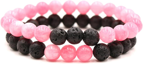2-Piece Set: Natural Stone Bead Adjustable Bracelet, Essential Oil Diffuser, Aromatherapy Bracelet, Couple's Set, Friendship, Energy, Yoga, Stress Relief, Accessories