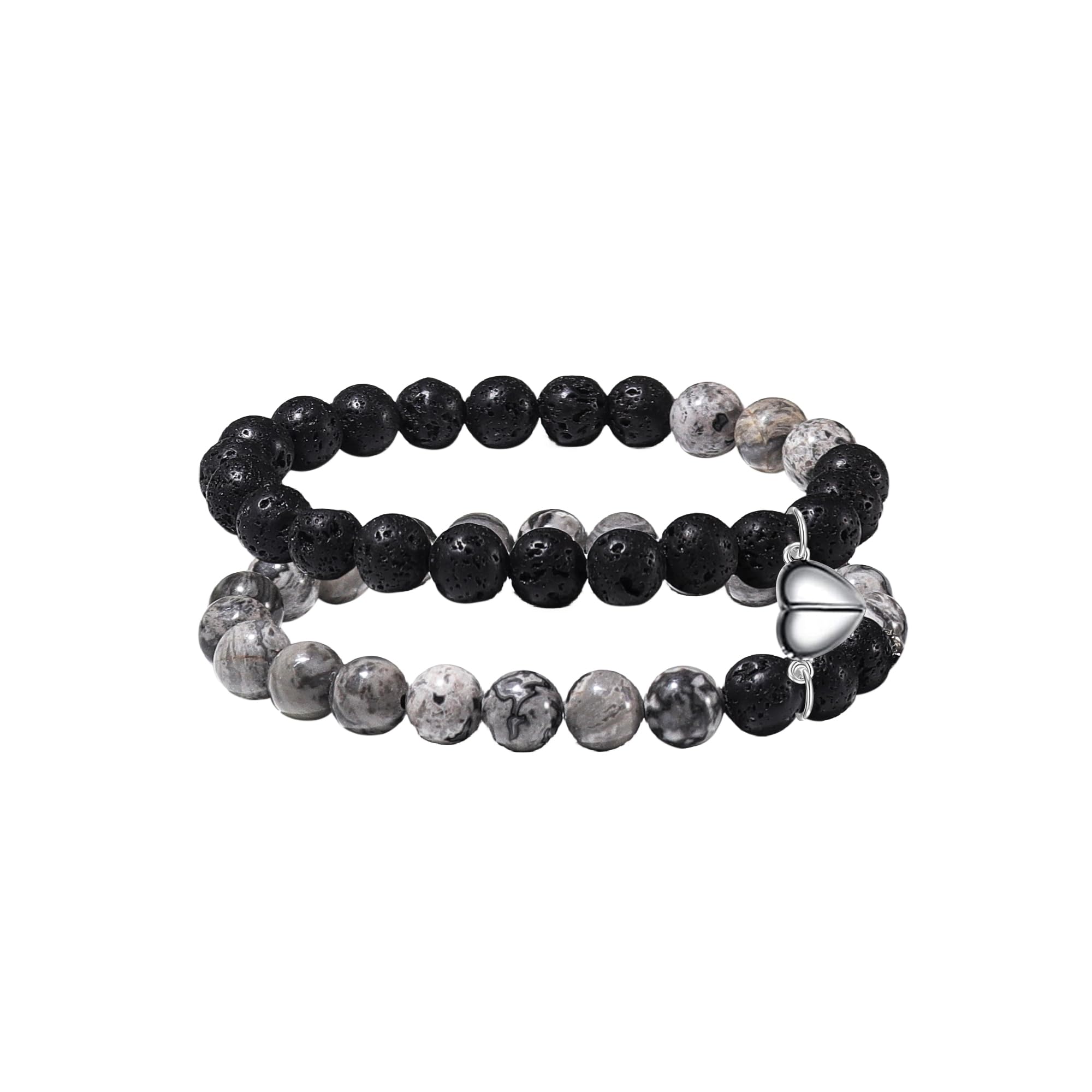 2-Piece Set: Matte Lava Stone Bead Stretch Bracelets, Energy Yoga Bracelets, Couple's Set, Stress Relief, Healing, Aromatherapy Jewelry