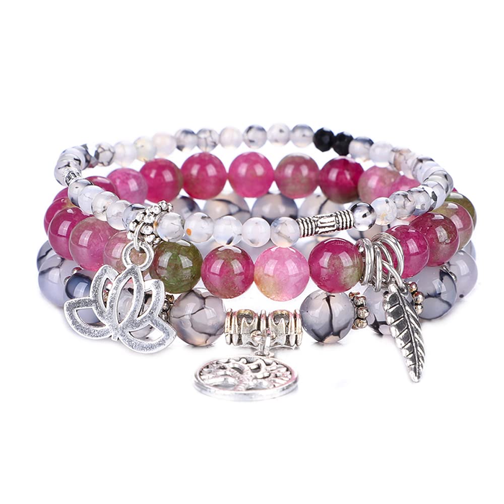Tree of Life Yoga Healing Stone Bracelets,Multilayer Lotus Chakra Stone Reiki Bracelet Sets,Anxiety Crystal Natural Stone,for Women Stress Relief