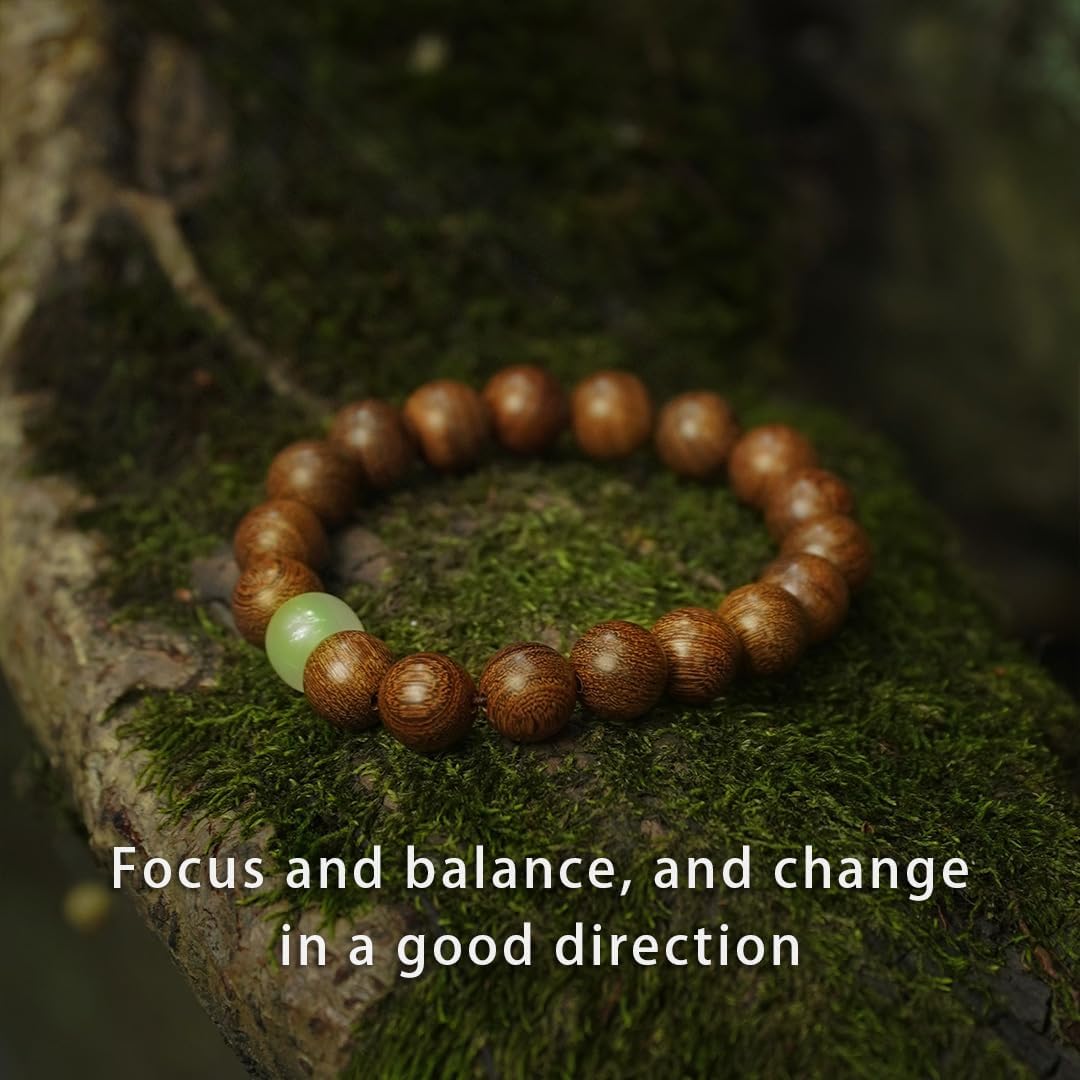 Feng Shui Wood Bracelet, Natural Golden Sandalwood Buddhist Mala for Wealth Luck Prosperity, Positive Energy Meditation Bracele