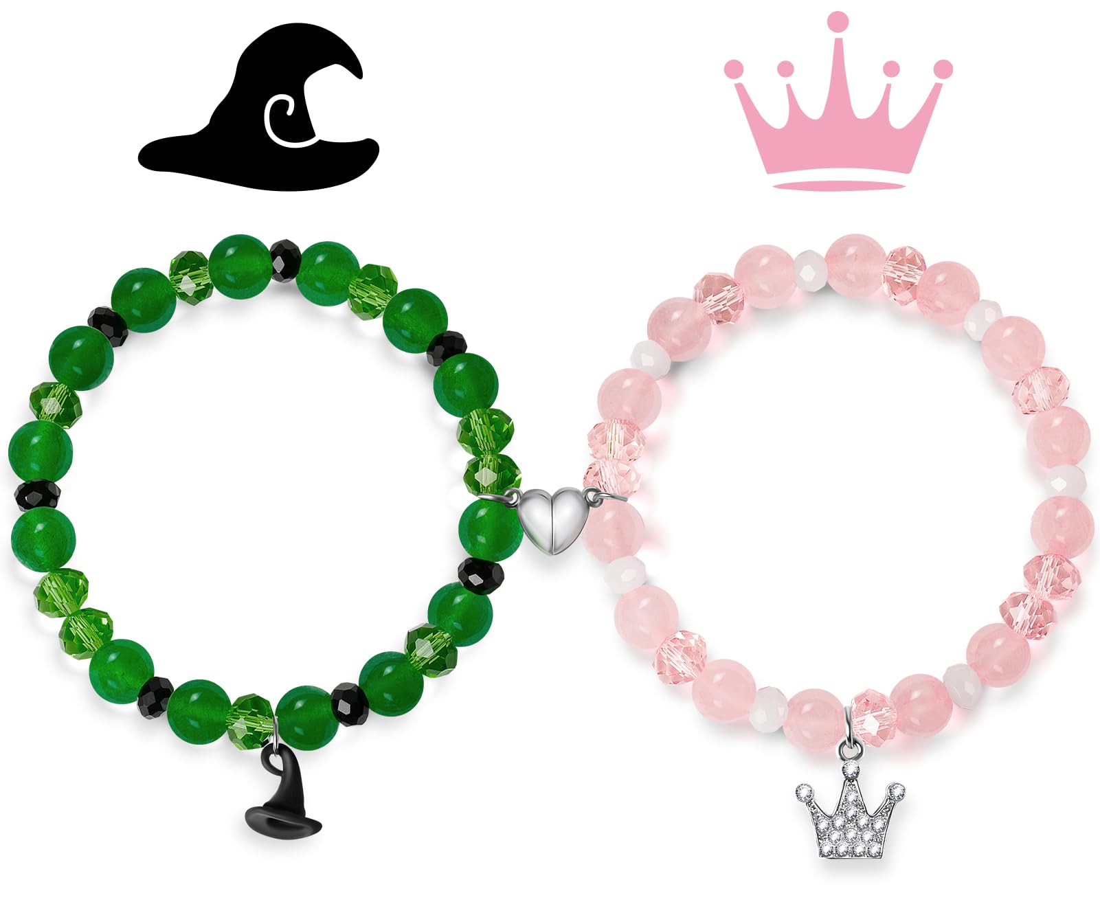 Friendship Bracelet Gifts for Women: Galinda Rhinestone Crown Witch Hat Friendship Matching Bracelets Christmas Day Mothers Day Gifts for Womens Fans Party Dress Decor