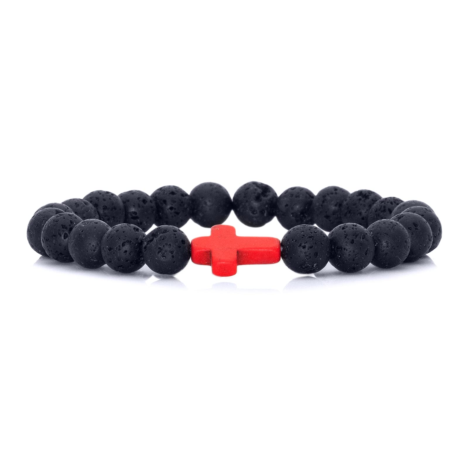 Cross Bead Bracelet: 8mm Volcanic Rock, Turquoise, Tiger's Eye, and Black Jade Bracelet—A Source of Energy and Protection